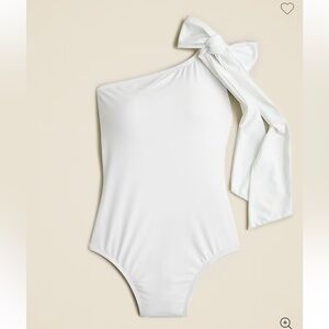 J.Crew Women's White One Shoulder Tie Bow Swimsuit New Size 10 One Piece NWT